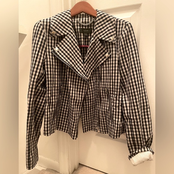 J. Crew Jackets & Blazers - JCrew Gingham Moto Jacket NWOT Size 8